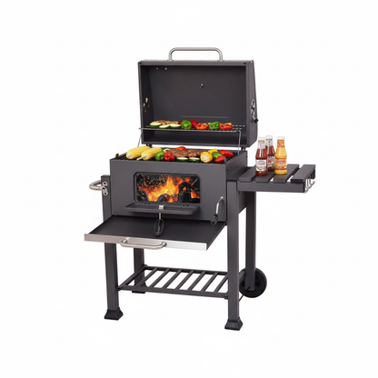 Charcoal Barbecue, Grill Cart, Includes 2 Grills, Shelves with Hooks, Adjustable Charcoal Tray, Barbecue Cart | Charcoal Grill