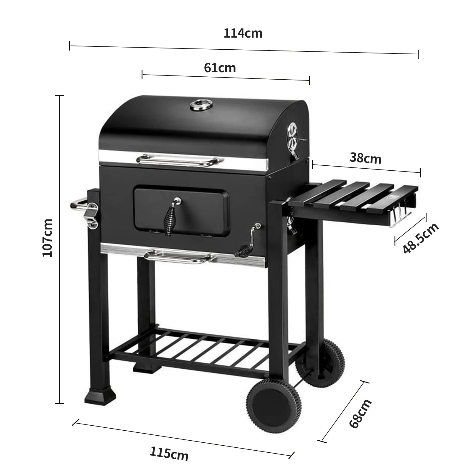 Charcoal Barbecue, Grill Cart, Includes 2 Grills, Shelves with Hooks, Adjustable Charcoal Tray, Barbecue Cart | Charcoal Grill
