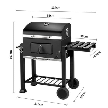 Charcoal Barbecue, Grill Cart, Includes 2 Grills, Shelves with Hooks, Adjustable Charcoal Tray, Barbecue Cart | Charcoal Grill