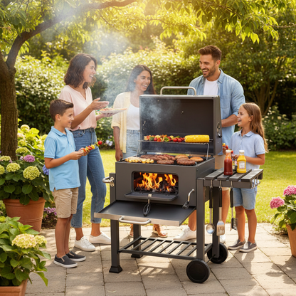 Charcoal Barbecue, Grill Cart, Includes 2 Grills, Shelves with Hooks, Adjustable Charcoal Tray, Barbecue Cart | Charcoal Grill